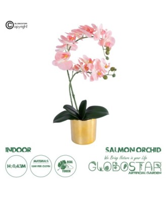 GloboStar® Artificial Garden SALMON PINK ORCHID 21129 Διακοσμητικό Φυτό Φούξια Ορχιδέα Υ43cm